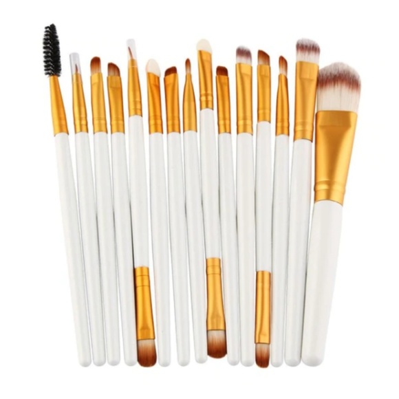 Other - 15 pc White & Gold Makeup Brush Set With Case NEW!